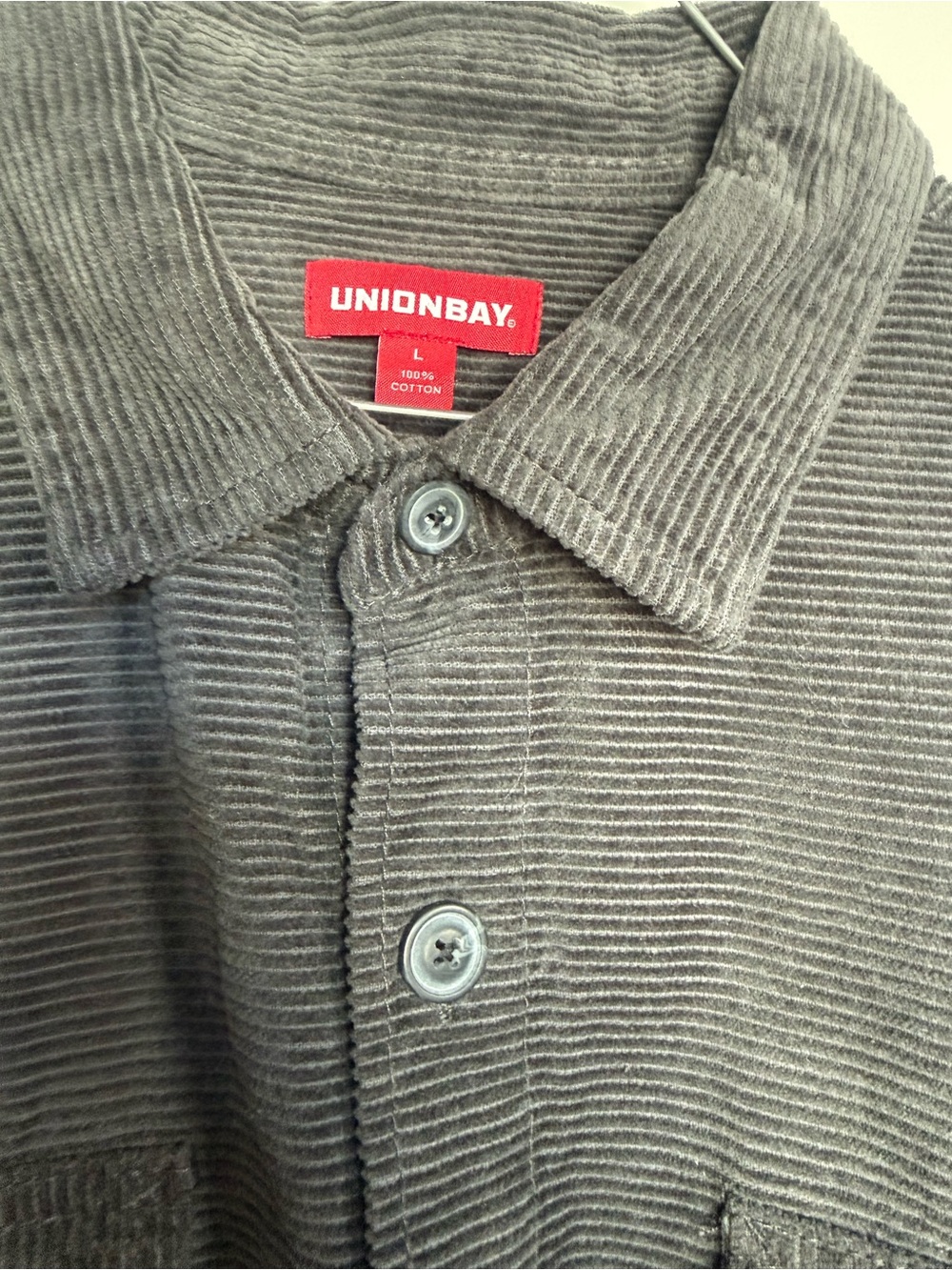 NWOT Unionbay Mens Large Charcoal Grey Corduroy Button Up Shirt Jacket Shacket